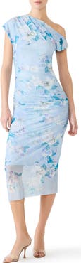 Steve Madden Gracelyn Floral Ruched One-Shoulder Midi Dress