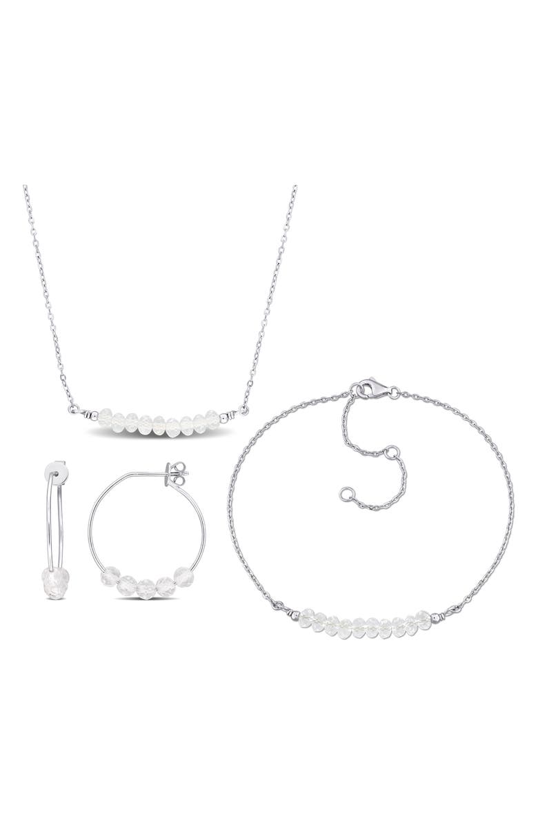 DELMAR White Topaz Beaded Earrings, Bracelet & Necklace Set, Main, color, White