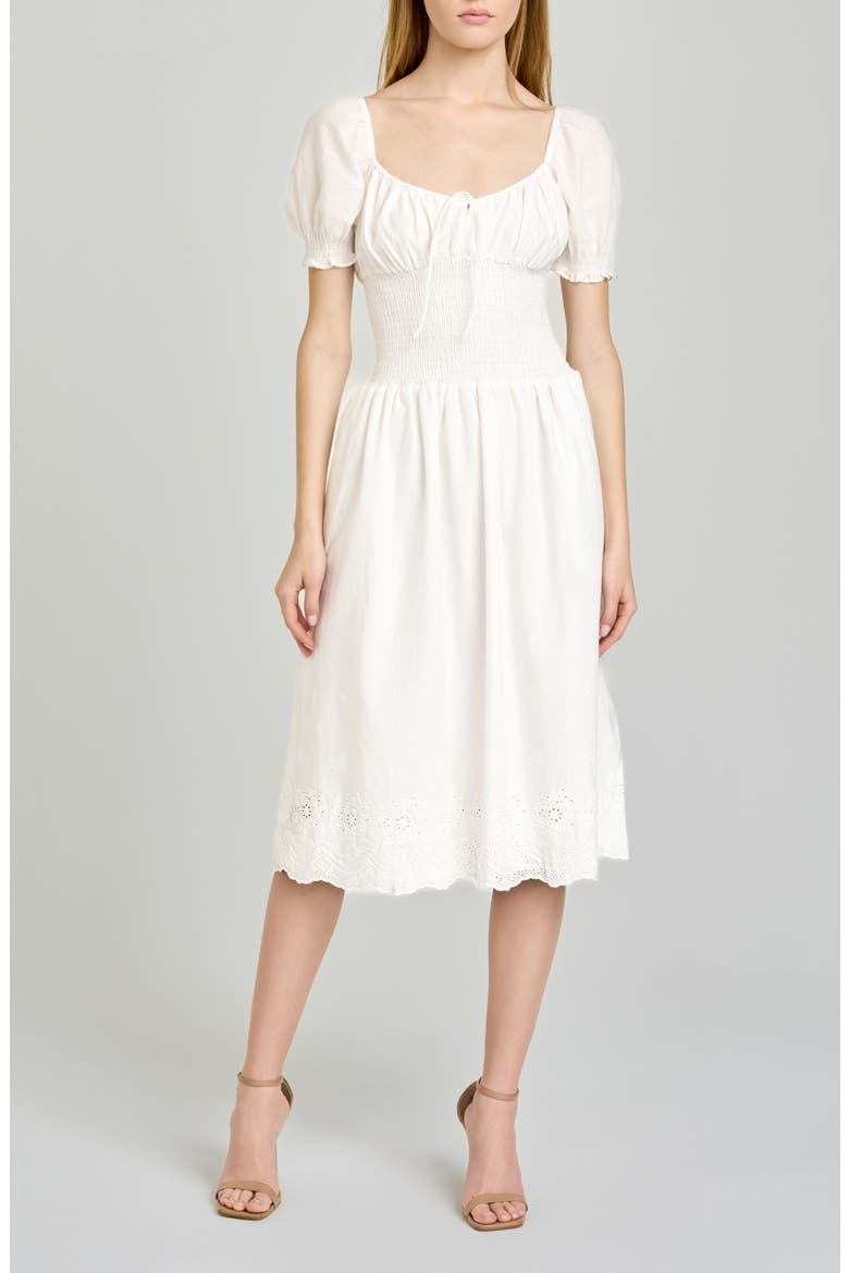 x Hannah Lovey Porter Dahlia Eyelet Detail Cotton Dress (Nordstrom Exclusive), Main, color, IVORY