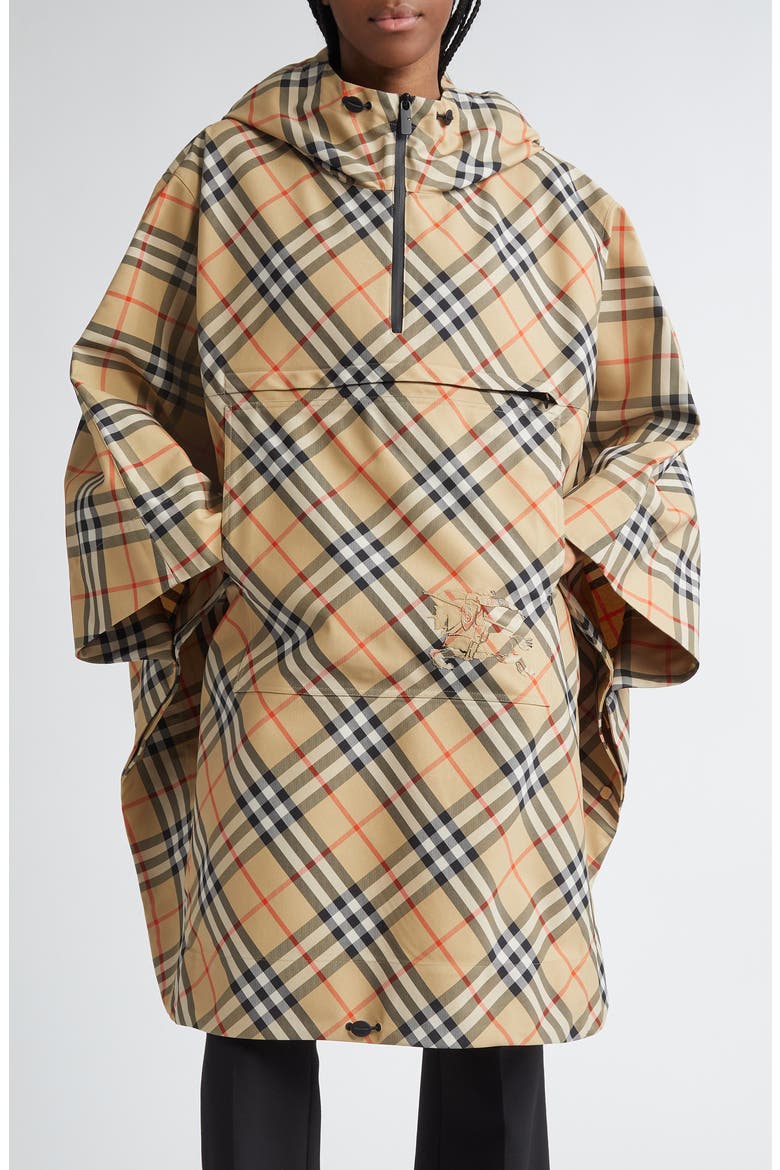 Check Nylon Poncho, Main, color, SAND