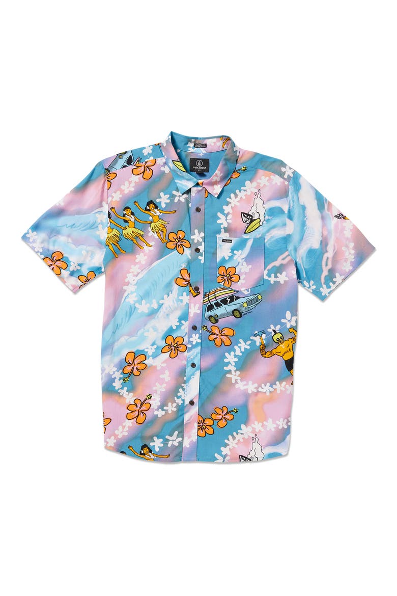 x Drew Toonz Short Sleeve Button-Up Shirt, Main, color, BAY BLUE