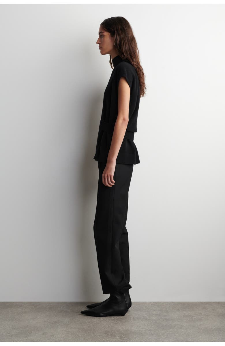 COS Belt-Detail Mock-Neck Wool Vest, Alternate, color, Black