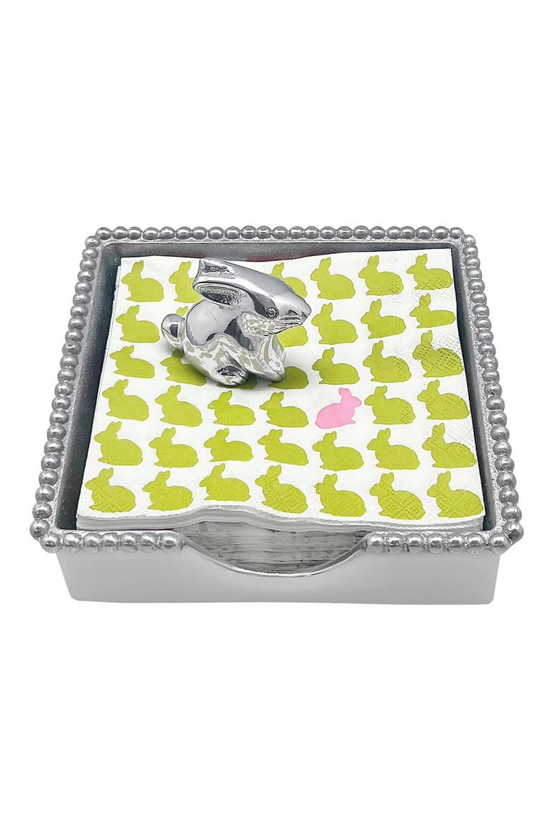 Beaded Napkin Box Set, Main, color, SILVER