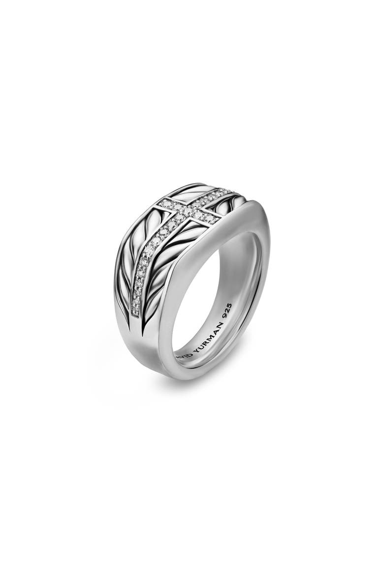 Chevron Three Sided Signet Ring, Sterling Silver with Diamonds, 12.5mm, Alternate, color, SILVER PAVE