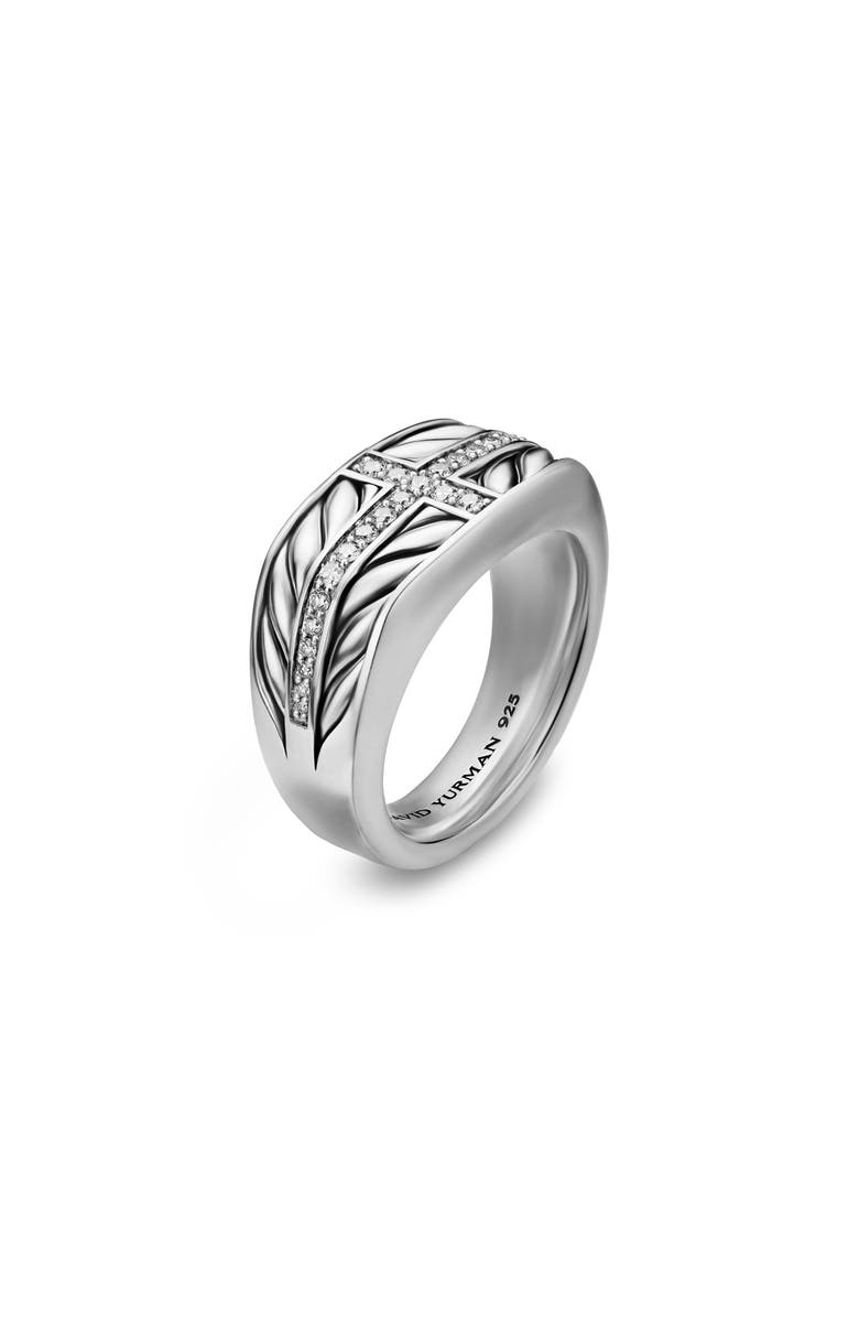 David Yurman Chevron Three Sided Signet Ring, Sterling Silver with Diamonds, 12.5mm, Alternate, color, Silver Pave