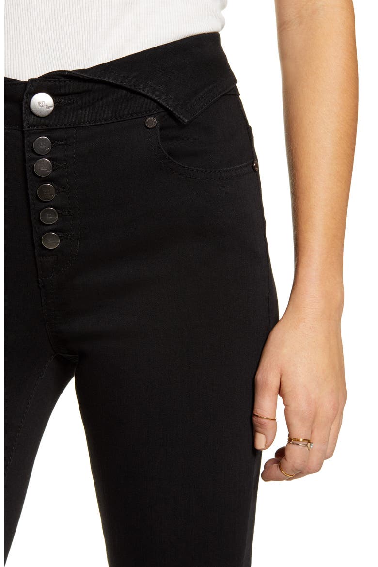 Fold Over Waist Ankle Skinny Jeans, Alternate, color, BLACK