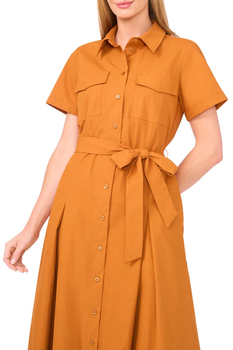 Box Pleat Tie Belt Cotton Maxi Shirtdress, Alternate, color, HONEY GINGER