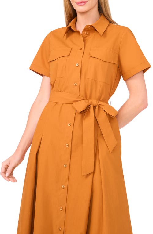 Ted Baker Box Pleat Tie Belt Cotton Maxi Shirtdress In Orange