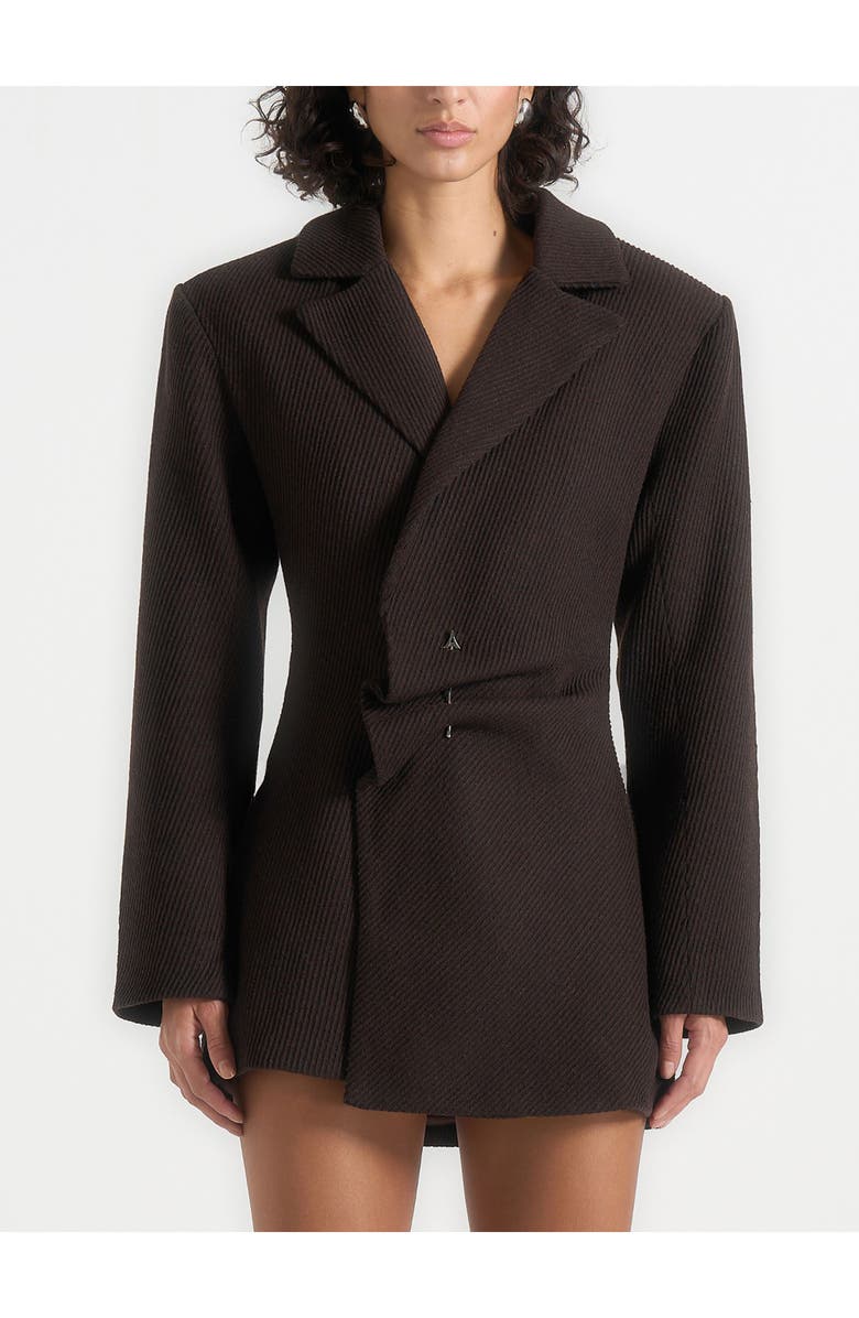 Manière De Voir Sylvie Oversized Wool Asymmetric Blazer Dress, Alternate, color, Brown