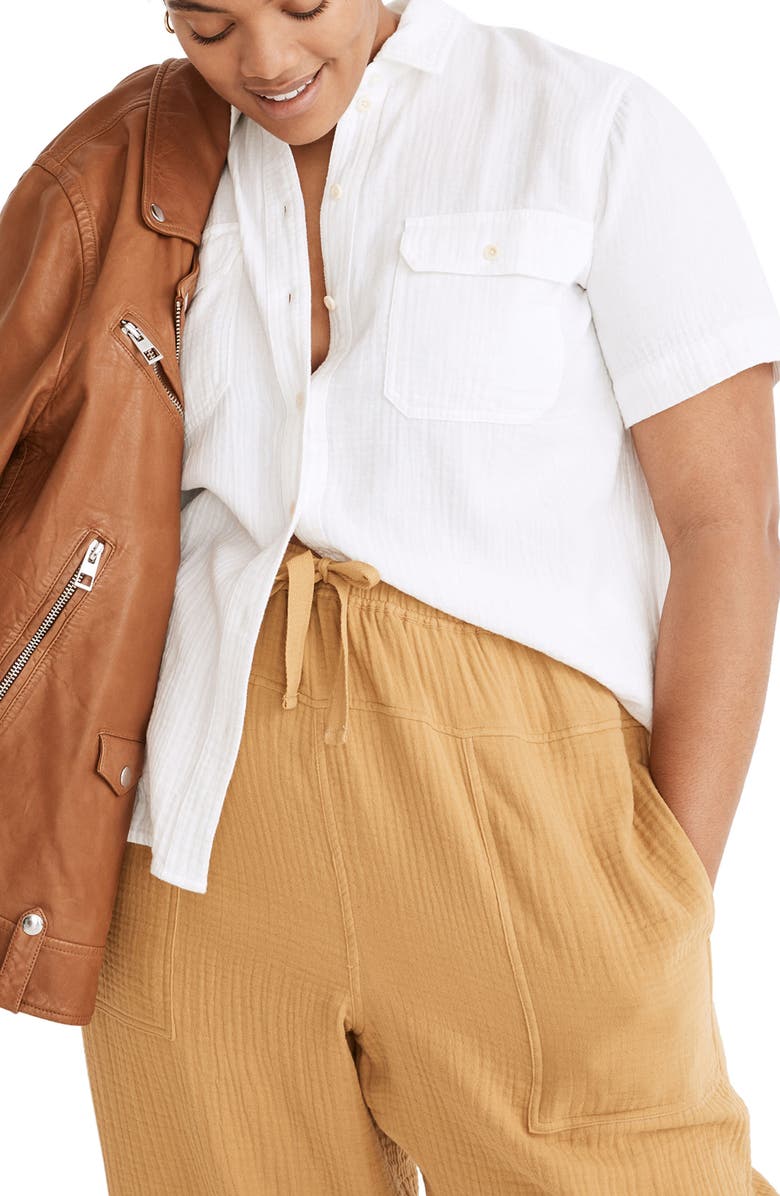 Madewell Lightspun Flap Pocket Short Sleeve Button-Up Shirt, Alternate, color, 