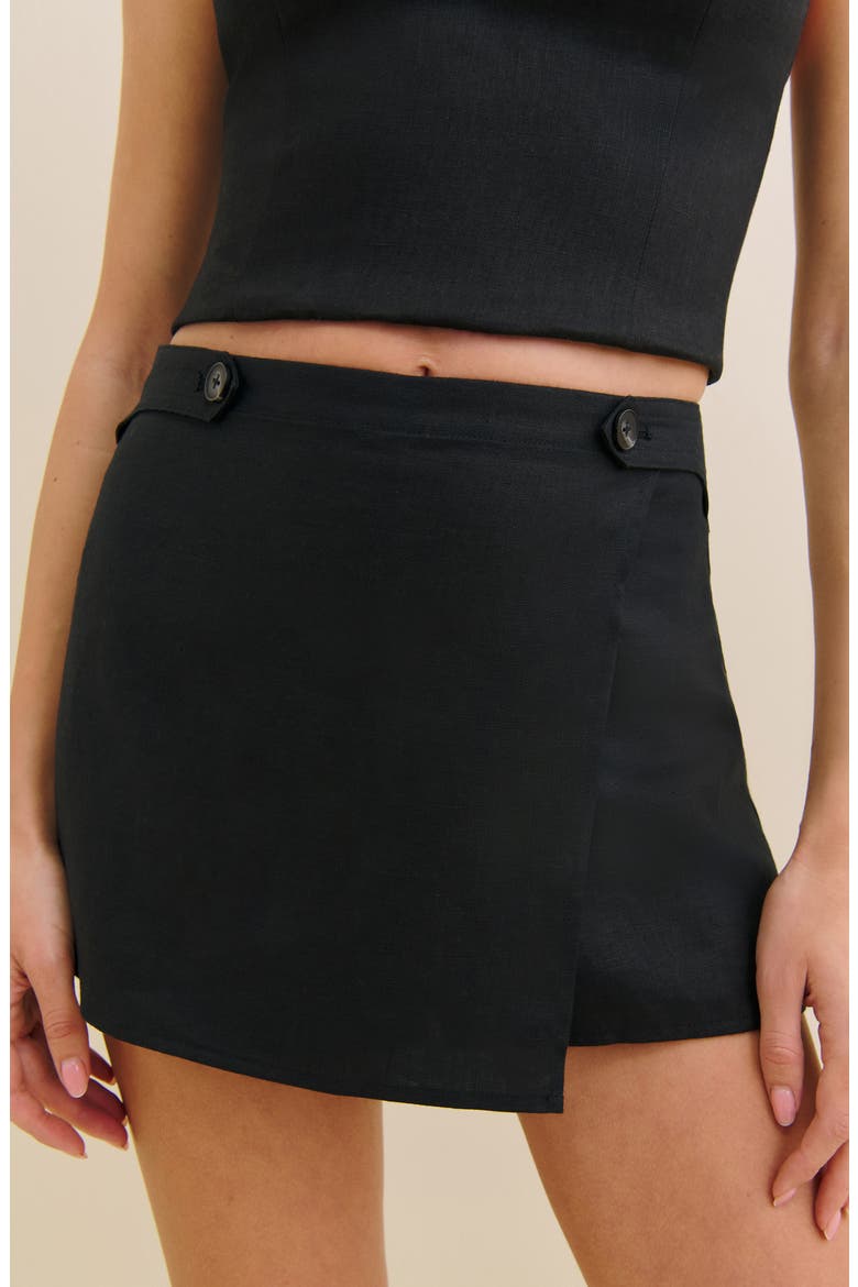 Clover Linen Wrap Miniskort, Alternate, color, BLACK