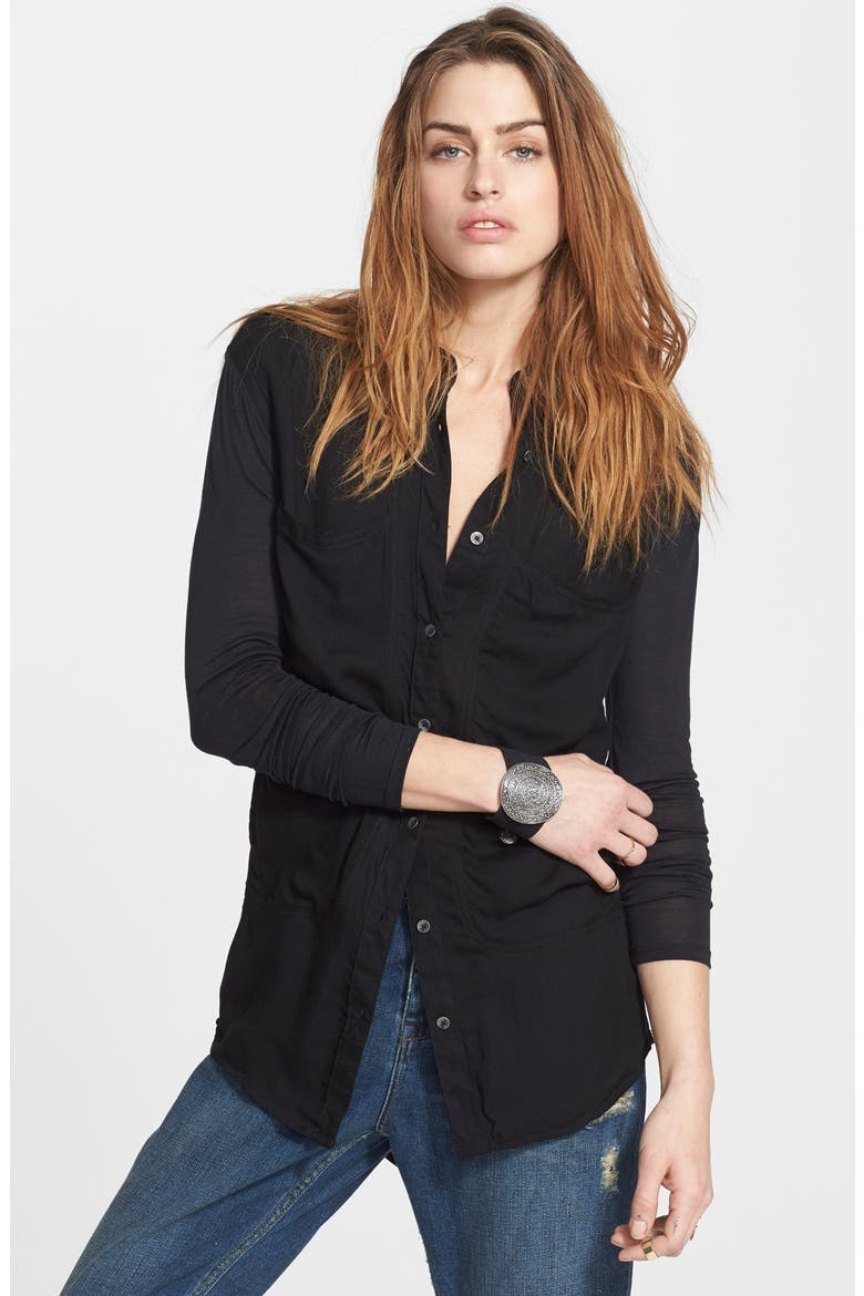 'Breakfast in Bed' Button Front Top, Main, color, BLACK