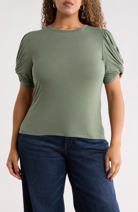Ruched Sleeve Top (Plus)
