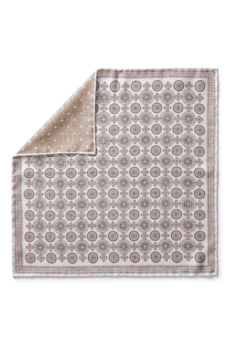 Selby Reversible Silk Pocket Square, Main, color, ECRU