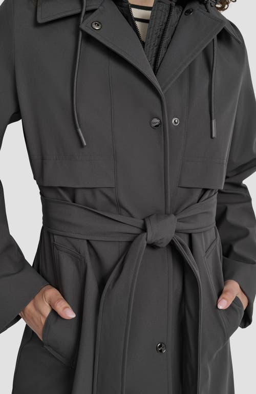 Dkny Softshell Hooded Trench Coat In Gray