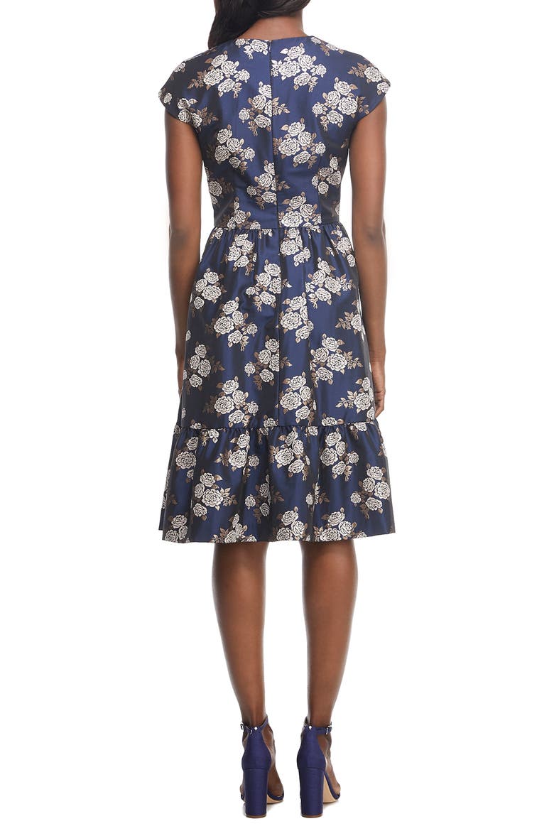 Jenny Wallpaper Rose Jacquard Fit & Flare Dress, Alternate, color, NAVY