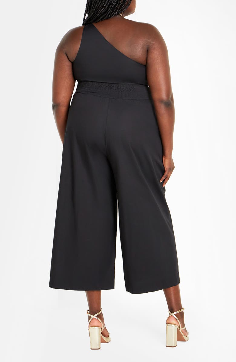 City Chic Rebecca One-Shoulder Cotton Jumpsuit, Alternate, color, Black