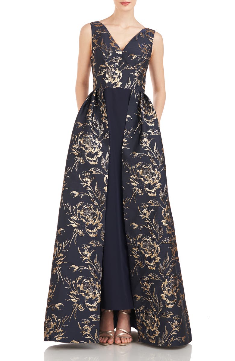 Kay Unger Sterling Metallic Jacquard Gown, Main, color, 