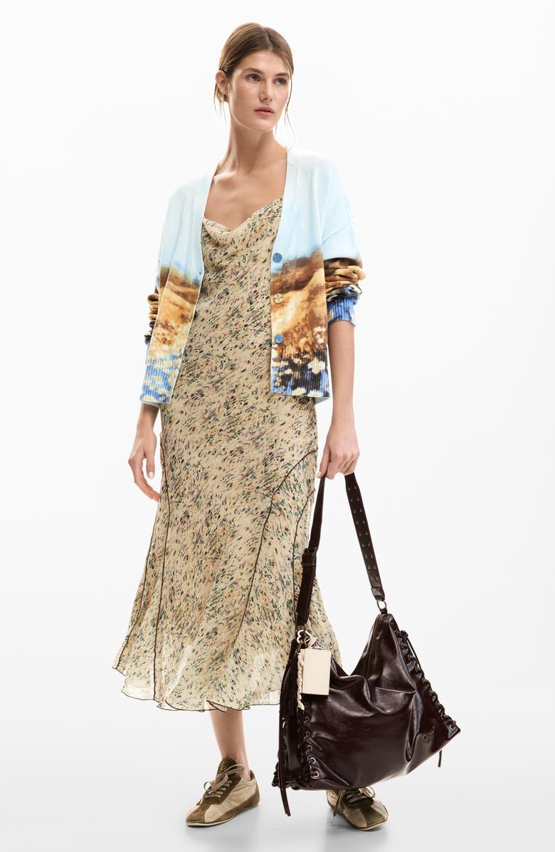 Desigual Abstract Print Stretch Cotton Cardigan, Alternate, color, Light Blue