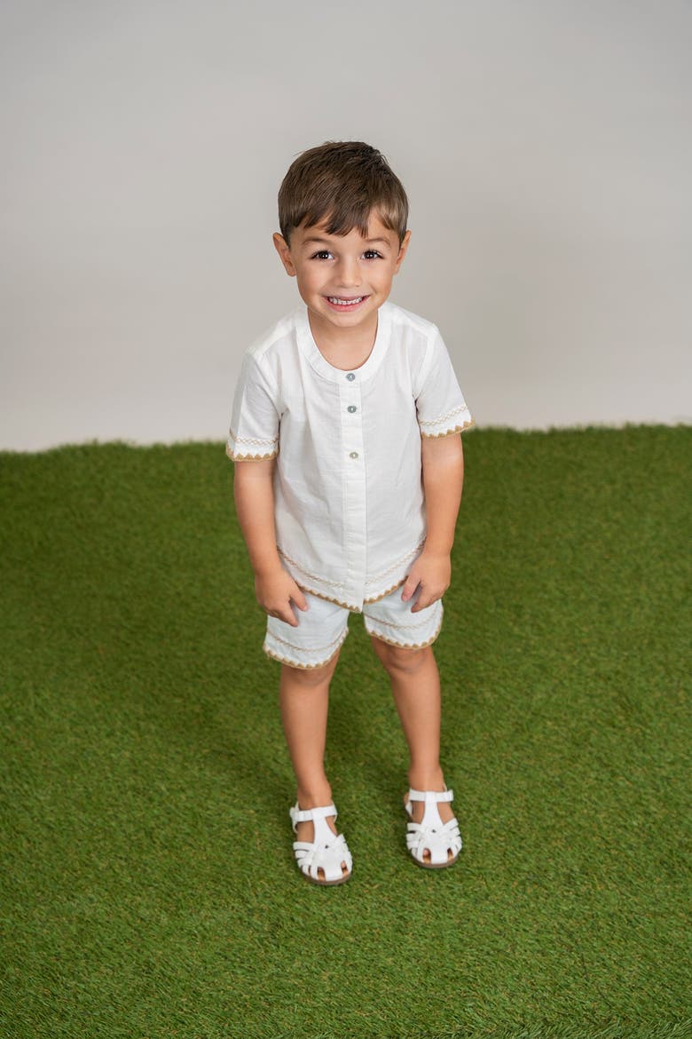 2 Piece Cotton Set Collared Shirt & Elastic Waist Shorts, Alternate, color, Off White