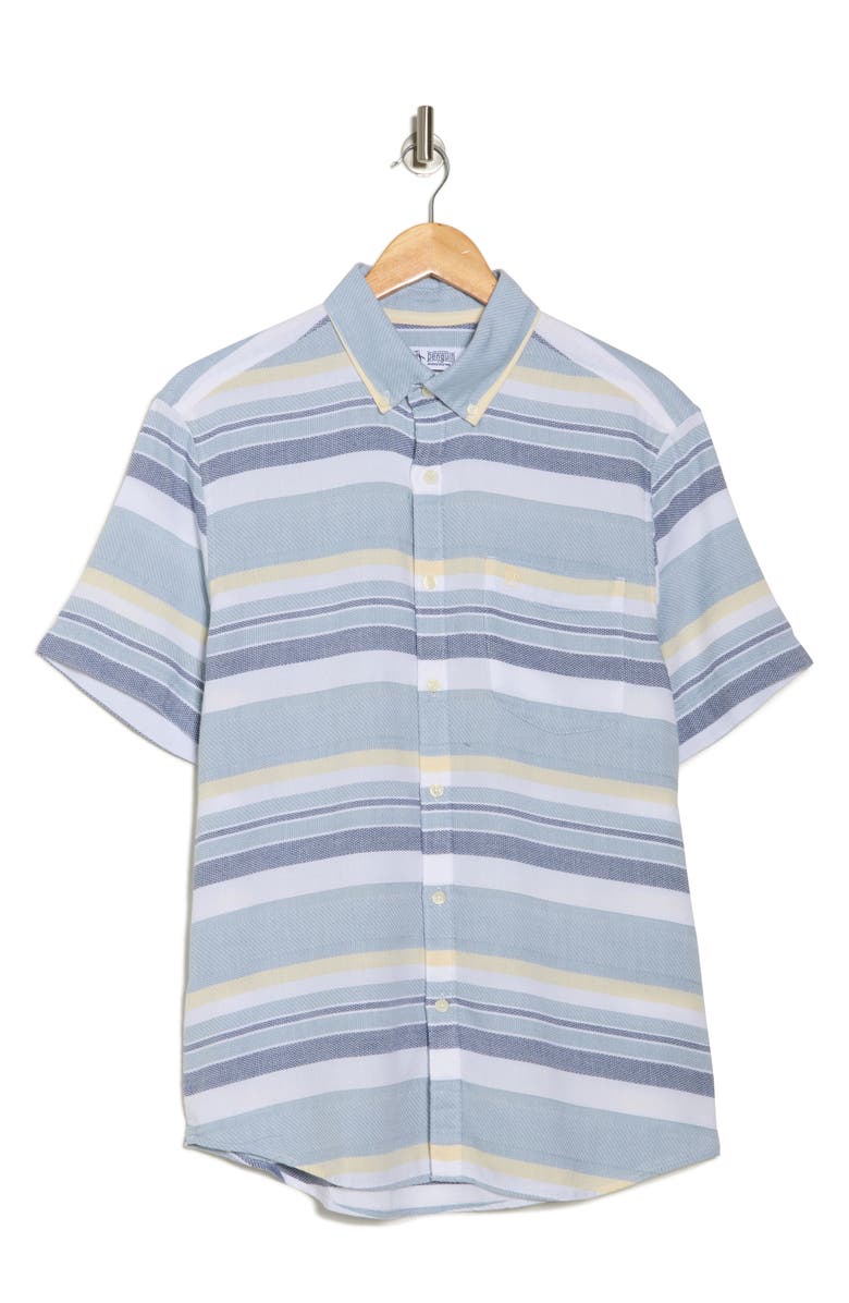 Original Penguin Short Sleeve Stretch Dobby Button-Up Shirt, Alternate, color, Citadel