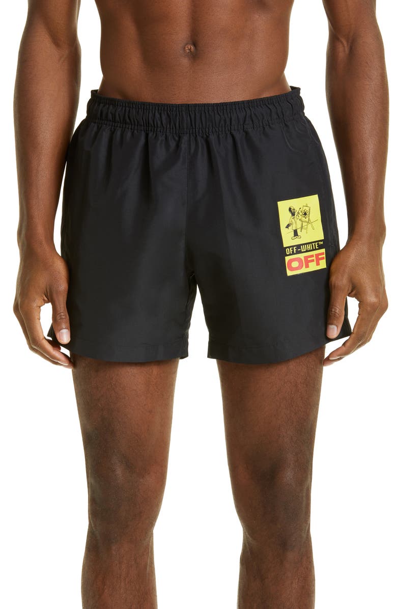 Off-White Painter Swim Trunks, Main, color, 