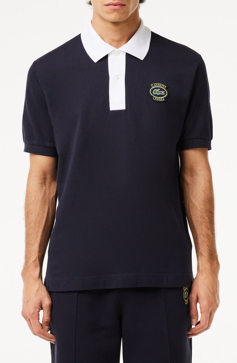 Lacoste Classic Fit Logo Patch Piqué Polo, Main, color, El5 Abimes/ Blanc