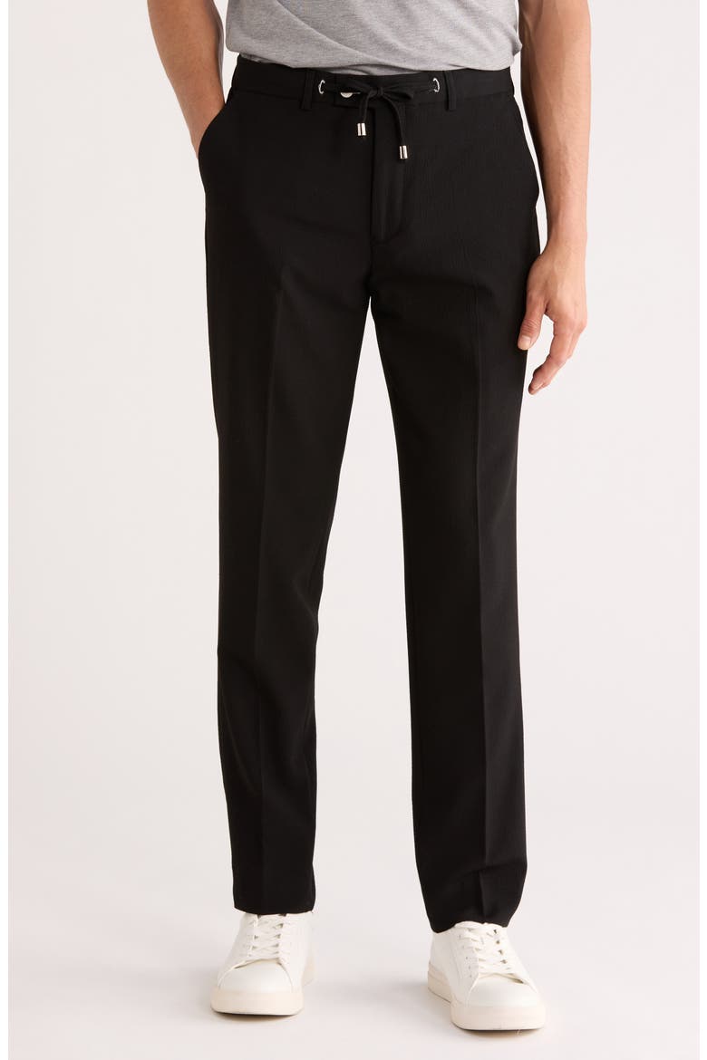 Seersucker Flat Front Pants, Main, color, BLACK