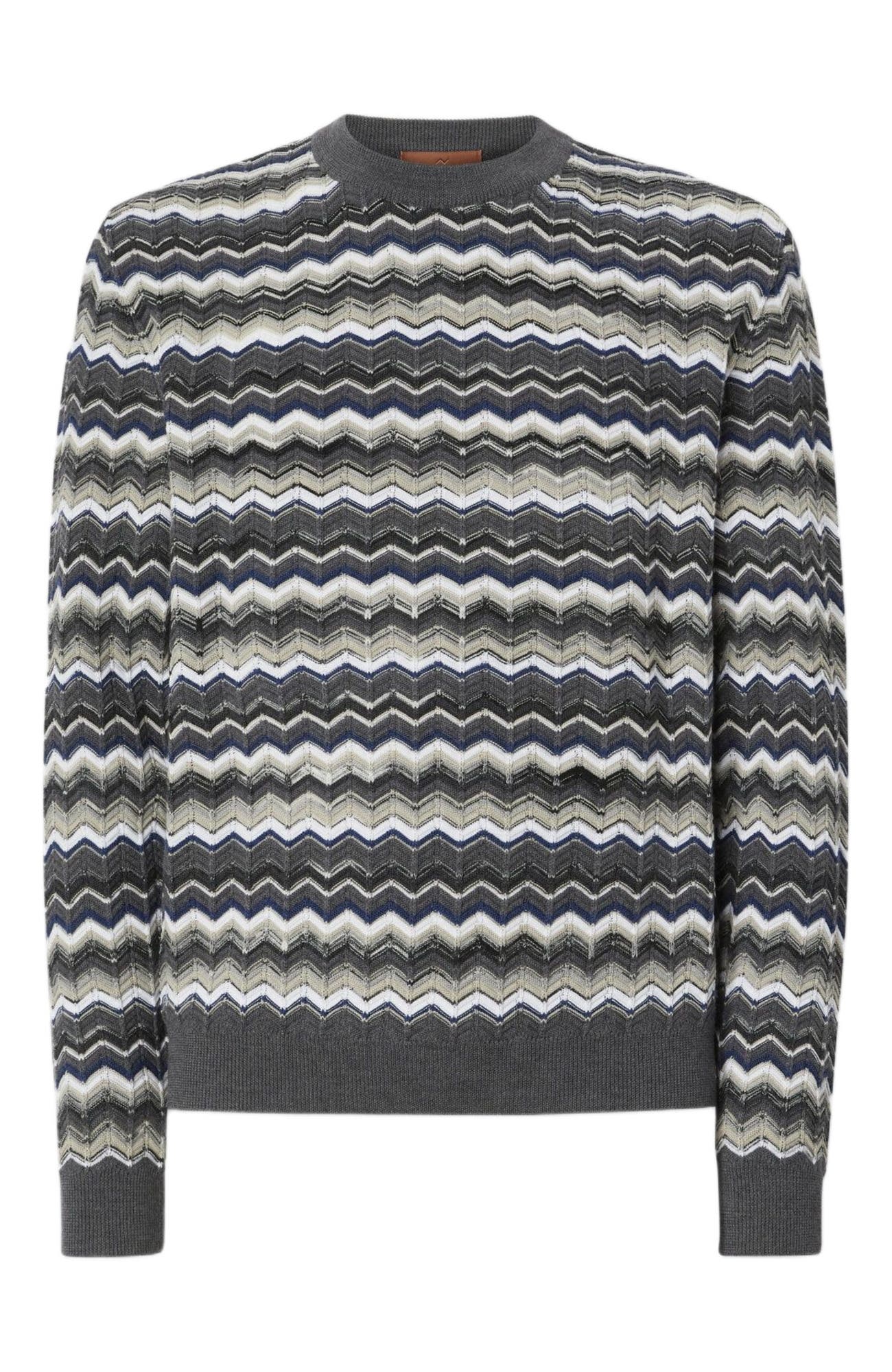 Crew Neck Sweater With Zigzag Pattern - image 2