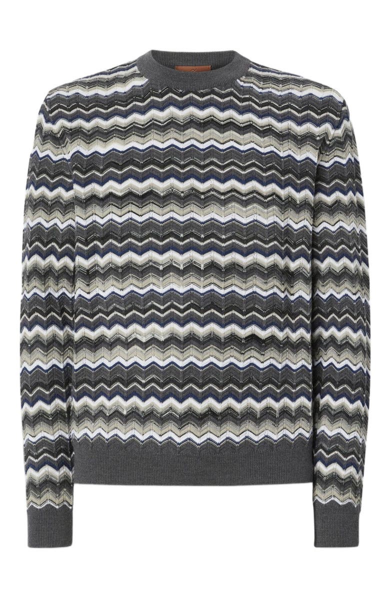 Missoni Crew Neck Sweater With Zigzag Pattern, Alternate, color, Grey & Beige