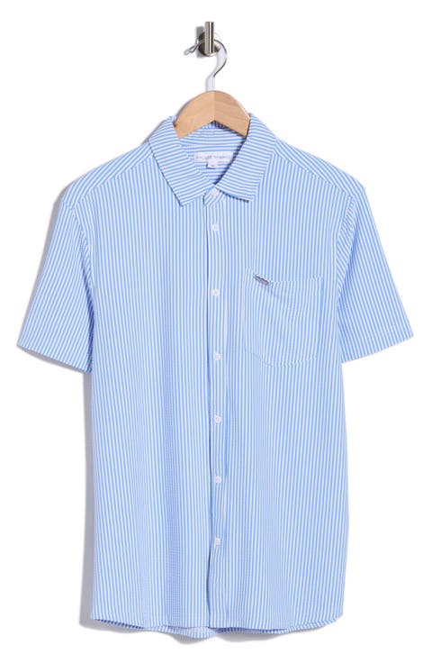 Short Sleeve 4-Way Stretch Seersucker Button-Down Shirt