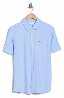 Vintage Summer Short Sleeve 4-Way Stretch Seersucker Button-Down Shirt