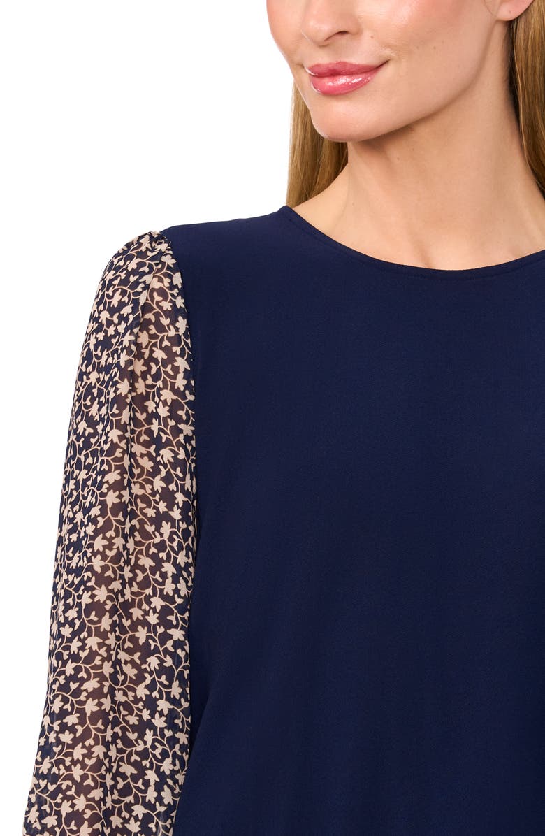 CeCe Tie Cuff Mixed Media Crepe Knit Top, Alternate, color, Classic Navy