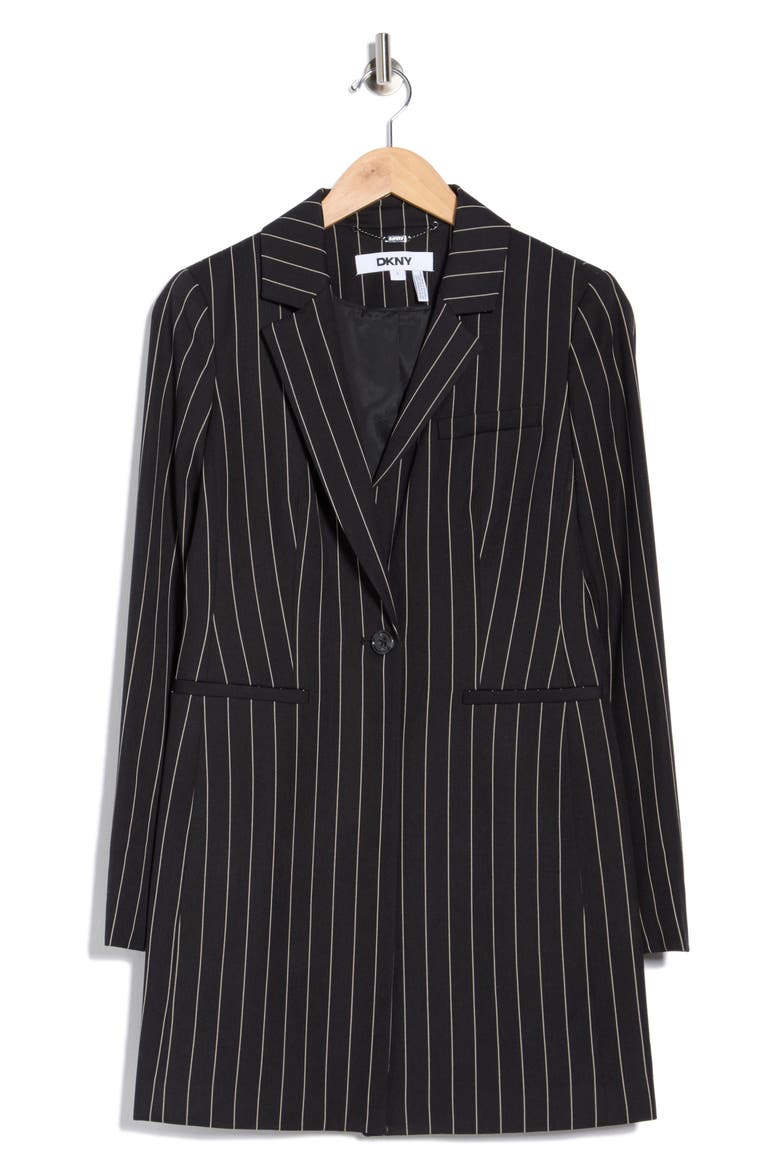 Wall Street Pinstripe Longline Blazer, Alternate, color, NAVY/ TAN