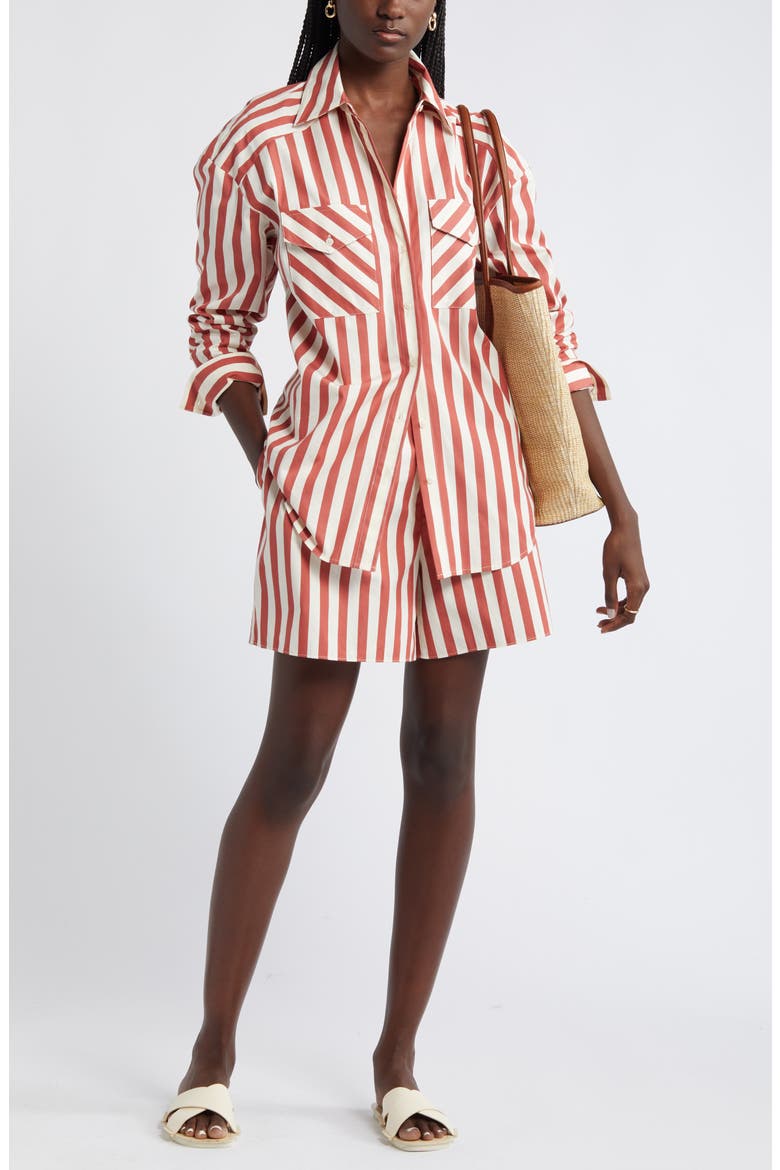 Poplin Button-Up Shirt, Alternate, color, RUST - IVORY CABANA STRIPE