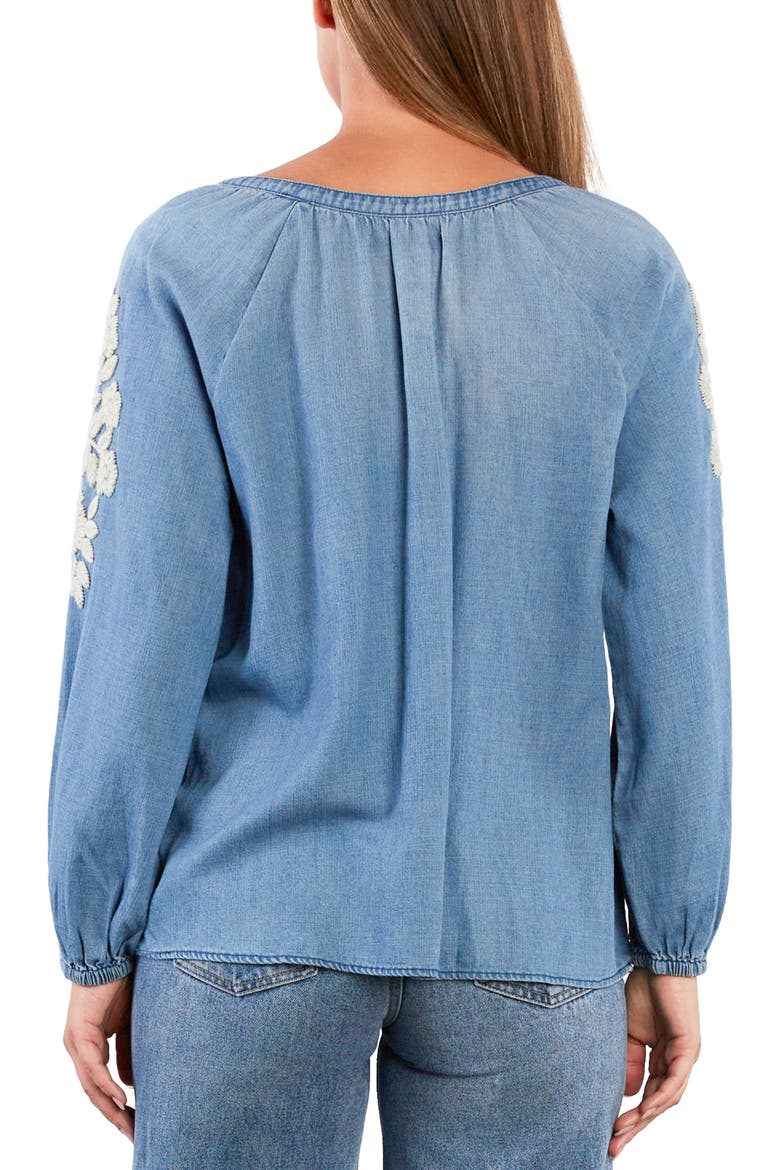 Boho Jo Floral Embroidered Denim Popover Top, Alternate, color, DENIM