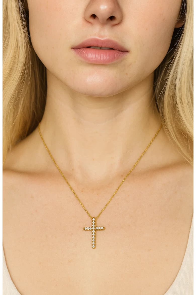 Timeless Grace CZ Cross Pendant Necklace, Alternate, color, Gold