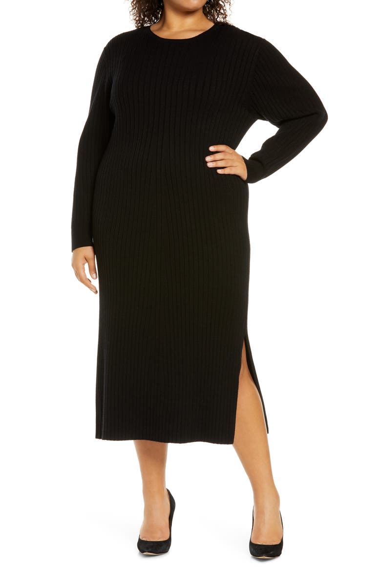 x BFF Hollie Tie Back Long Sleeve Sweater Dress, Main, color, BLACK