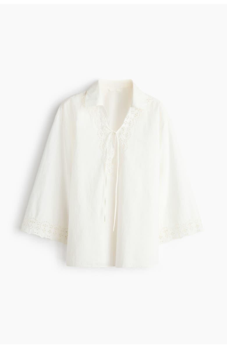 H&M Broderie-anglaise Cotton Popover Shirt, Alternate, color, White
