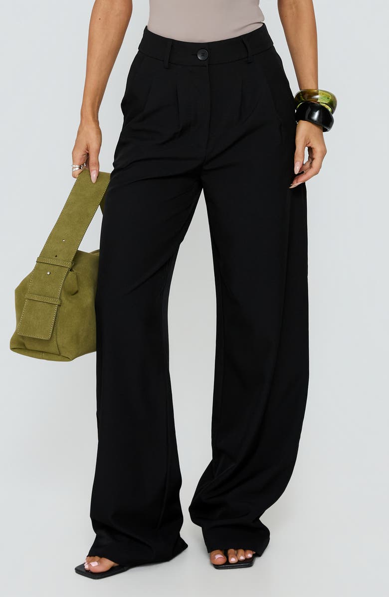 Princess Polly Archer Pleated High Waist Straight Leg Pants, Alternate, color, Black