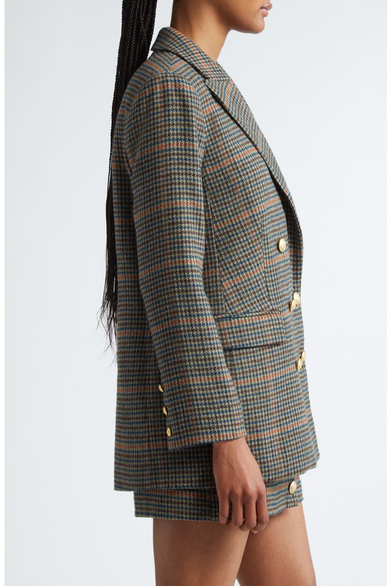 Aimee Plaid Double Breasted Blazer, Alternate, color, TAN/TEAL PLAID