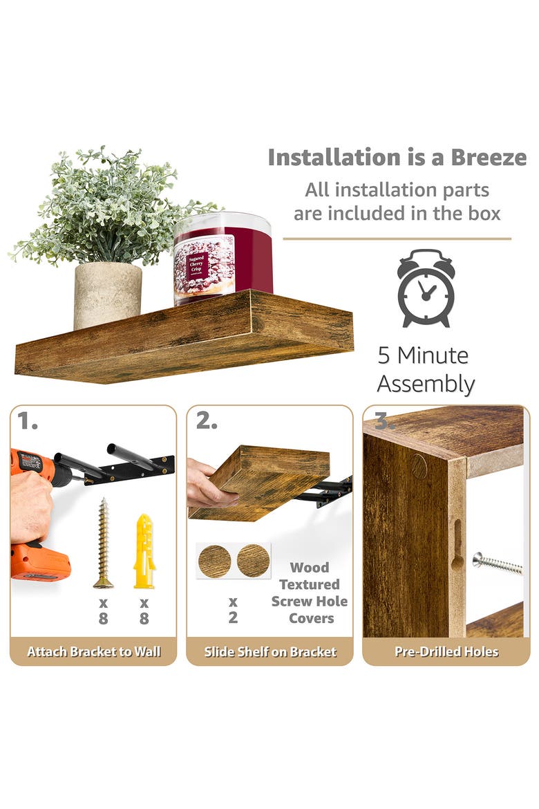 Set of 3 Floating Shelves, Alternate, color, BROWN