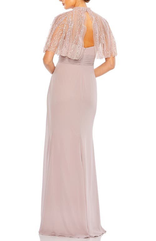Mac Duggal Sleeveless Gown With Embellished Cape In Rose