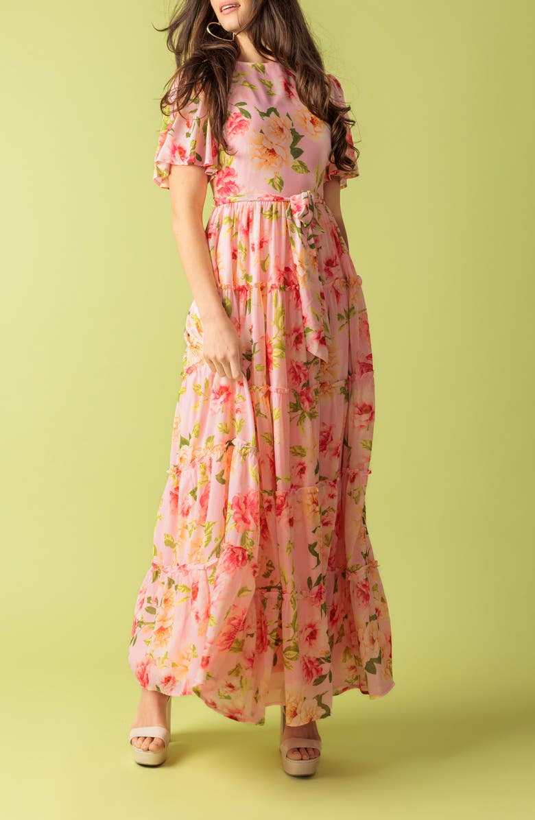 FLYING TOMATO Flutter Sleeve Maxi Dress, Alternate, color,