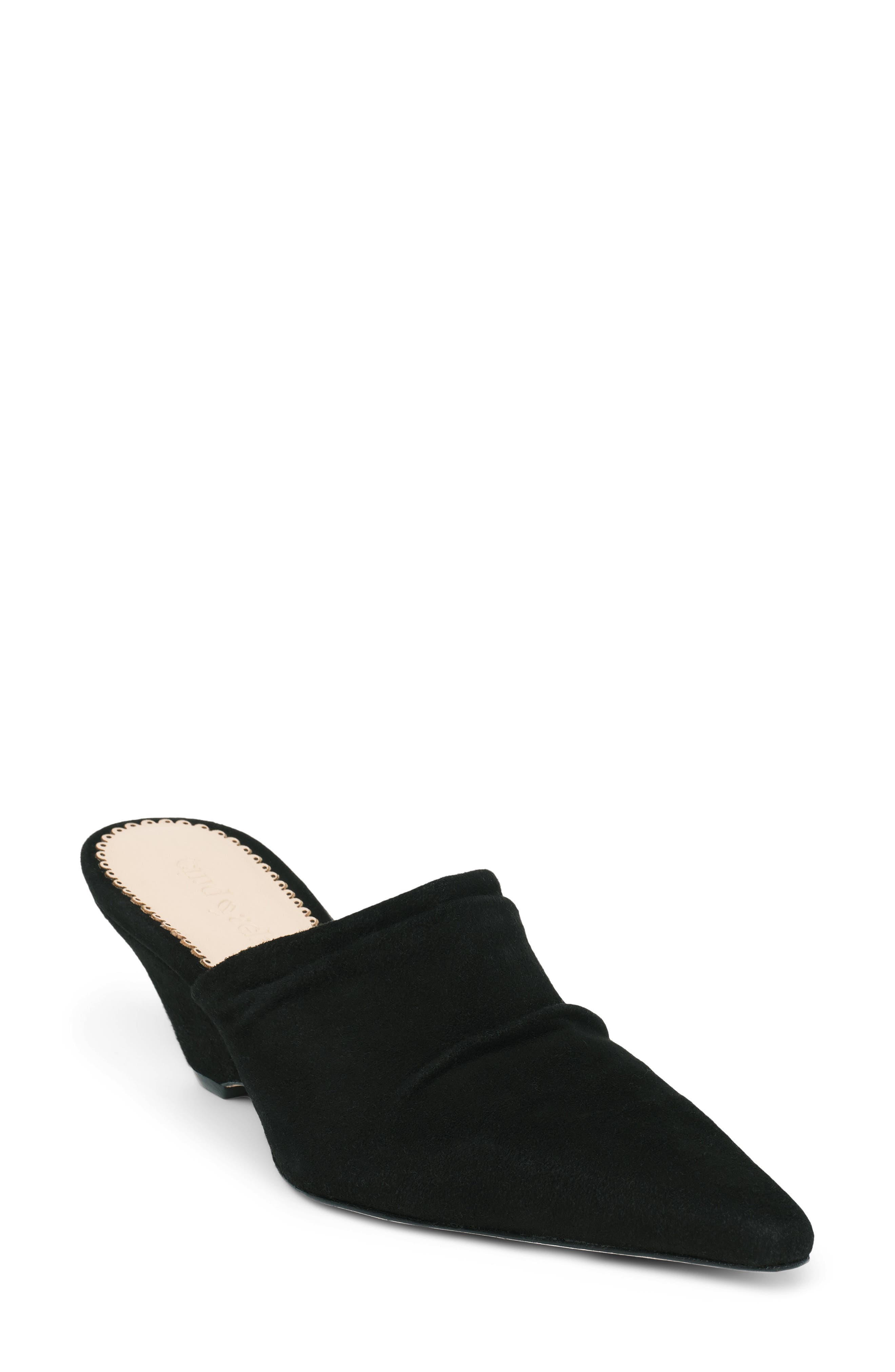 Sonia Suede Curved Wedge Mule, Main, color, BLACK