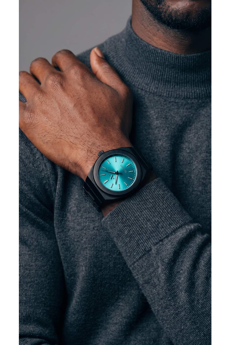 Elevate Link Maldives Swiss Bracelet Link Watch, 42MM, Alternate, color, Obsidian Black/Aqua