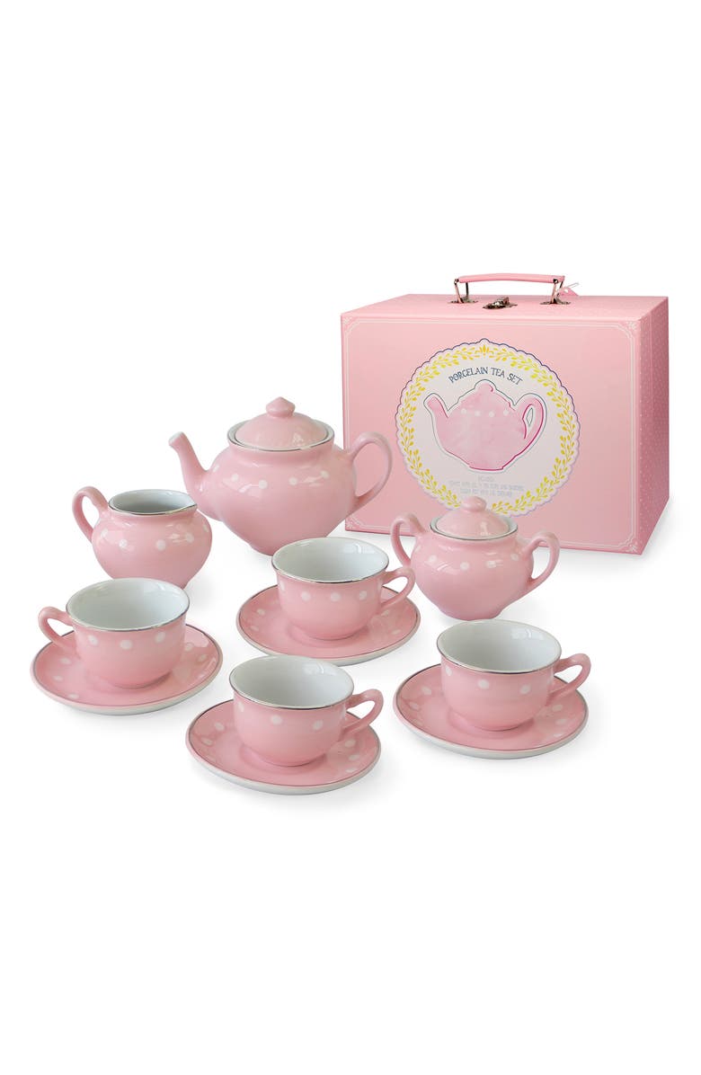 BRIGHT STRIPES Pink Porcelain Tea Set, Main, color, Multi