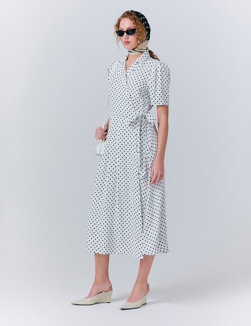 Ghost London Giselle Crepe Polka Dot Wrap Midi Dress In Gray