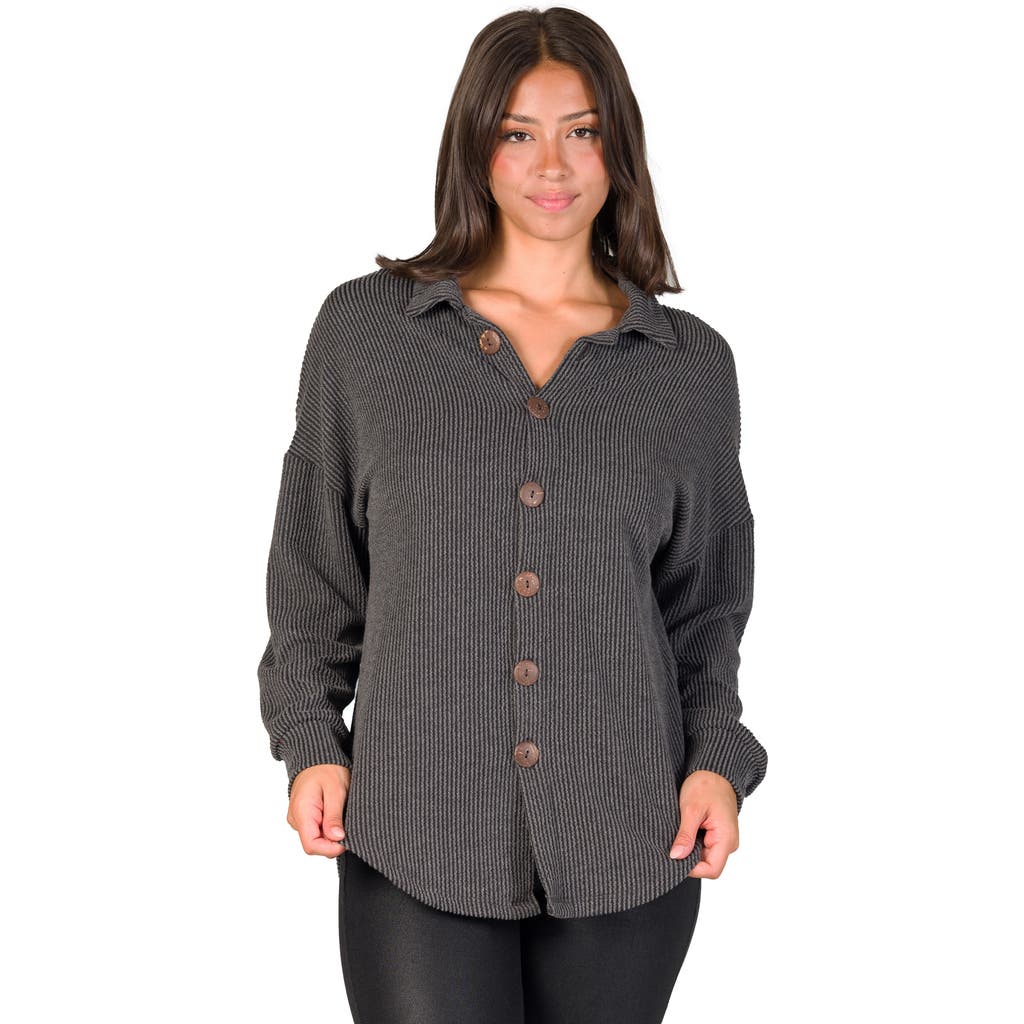 24seven Comfort Apparel Ribbed Button Up Long Sleeve Collared Shirt Jacket In Multi