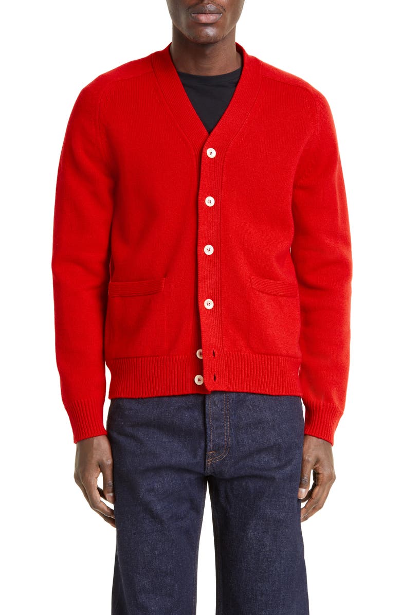 Drake's V-Neck Lambswool Cardigan, Main, color, 